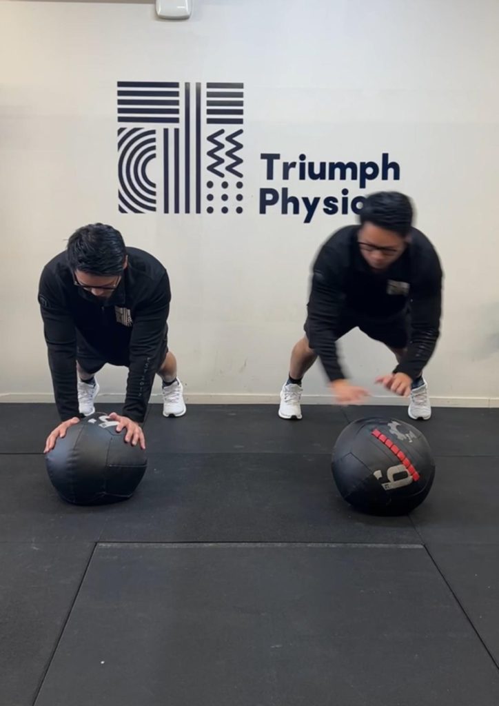 2 people, 1 showing power push-ups the other one conventional. strength vs power.